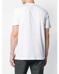 weißes und schwarzes bedrucktes T-Shirt mit einem Rundhalsausschnitt von Emporio Armani