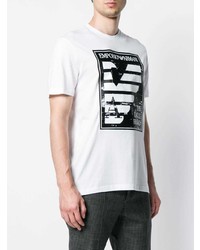 weißes und schwarzes bedrucktes T-Shirt mit einem Rundhalsausschnitt von Emporio Armani