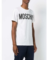 weißes und schwarzes bedrucktes T-Shirt mit einem Rundhalsausschnitt von Moschino