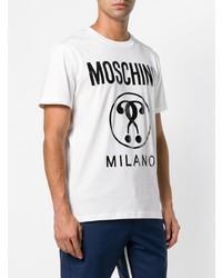 weißes und schwarzes bedrucktes T-Shirt mit einem Rundhalsausschnitt von Moschino