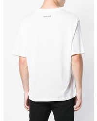 weißes und schwarzes bedrucktes T-Shirt mit einem Rundhalsausschnitt von Roberto Cavalli