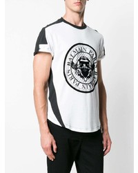 weißes und schwarzes bedrucktes T-Shirt mit einem Rundhalsausschnitt von Balmain