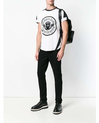 weißes und schwarzes bedrucktes T-Shirt mit einem Rundhalsausschnitt von Balmain