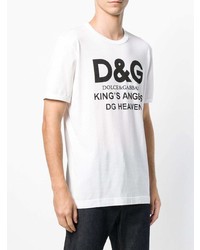 weißes und schwarzes bedrucktes T-Shirt mit einem Rundhalsausschnitt von Dolce & Gabbana