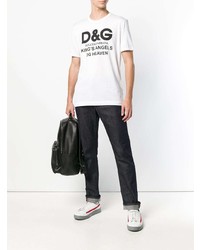 weißes und schwarzes bedrucktes T-Shirt mit einem Rundhalsausschnitt von Dolce & Gabbana