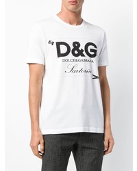 weißes und schwarzes bedrucktes T-Shirt mit einem Rundhalsausschnitt von Dolce & Gabbana