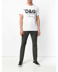 weißes und schwarzes bedrucktes T-Shirt mit einem Rundhalsausschnitt von Dolce & Gabbana