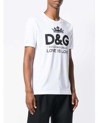 weißes und schwarzes bedrucktes T-Shirt mit einem Rundhalsausschnitt von Dolce & Gabbana