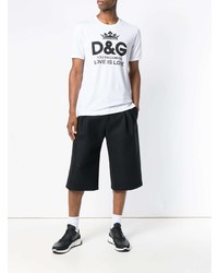 weißes und schwarzes bedrucktes T-Shirt mit einem Rundhalsausschnitt von Dolce & Gabbana