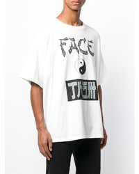 weißes und schwarzes bedrucktes T-Shirt mit einem Rundhalsausschnitt von Facetasm