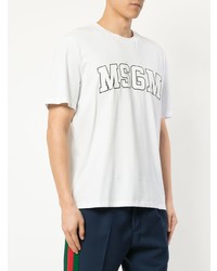 weißes und schwarzes bedrucktes T-Shirt mit einem Rundhalsausschnitt von MSGM