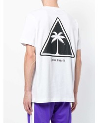 weißes und schwarzes bedrucktes T-Shirt mit einem Rundhalsausschnitt von Palm Angels