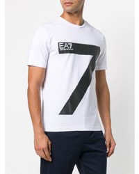 weißes und schwarzes bedrucktes T-Shirt mit einem Rundhalsausschnitt von Ea7 Emporio Armani