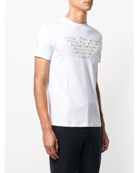 weißes und schwarzes bedrucktes T-Shirt mit einem Rundhalsausschnitt von Emporio Armani