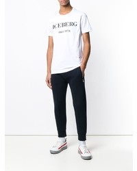 weißes und schwarzes bedrucktes T-Shirt mit einem Rundhalsausschnitt von Iceberg