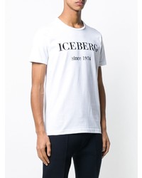 weißes und schwarzes bedrucktes T-Shirt mit einem Rundhalsausschnitt von Iceberg