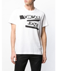 weißes und schwarzes bedrucktes T-Shirt mit einem Rundhalsausschnitt von Versace Jeans