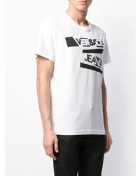 weißes und schwarzes bedrucktes T-Shirt mit einem Rundhalsausschnitt von Versace Jeans