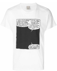 weißes und schwarzes bedrucktes T-Shirt mit einem Rundhalsausschnitt