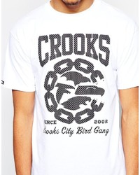 weißes und schwarzes bedrucktes T-Shirt mit einem Rundhalsausschnitt von Crooks & Castles