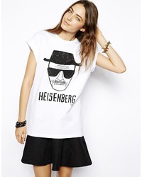 weißes und schwarzes bedrucktes T-Shirt mit einem Rundhalsausschnitt von Asos