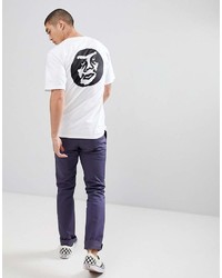 weißes und schwarzes bedrucktes T-Shirt mit einem Rundhalsausschnitt von Obey