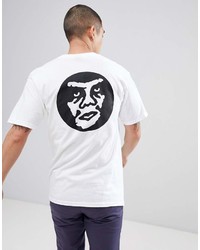 weißes und schwarzes bedrucktes T-Shirt mit einem Rundhalsausschnitt von Obey