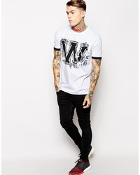 weißes und schwarzes bedrucktes T-Shirt mit einem Rundhalsausschnitt von Asos