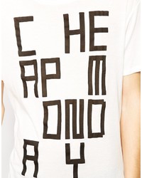 weißes und schwarzes bedrucktes T-Shirt mit einem Rundhalsausschnitt von Cheap Monday