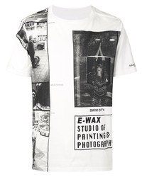 weißes und schwarzes bedrucktes T-Shirt mit einem Rundhalsausschnitt von Takahiromiyashita The Soloist