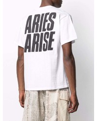 weißes und schwarzes bedrucktes T-Shirt mit einem Rundhalsausschnitt von Aries