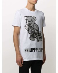 weißes und schwarzes bedrucktes T-Shirt mit einem Rundhalsausschnitt von Philipp Plein