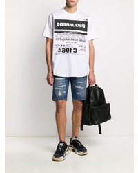 weißes und schwarzes bedrucktes T-Shirt mit einem Rundhalsausschnitt von DSQUARED2