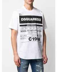 weißes und schwarzes bedrucktes T-Shirt mit einem Rundhalsausschnitt von DSQUARED2