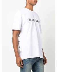 weißes und schwarzes bedrucktes T-Shirt mit einem Rundhalsausschnitt von Ksubi