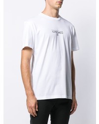 weißes und schwarzes bedrucktes T-Shirt mit einem Rundhalsausschnitt von Les Hommes Urban