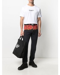 weißes und schwarzes bedrucktes T-Shirt mit einem Rundhalsausschnitt von Marcelo Burlon County of Milan