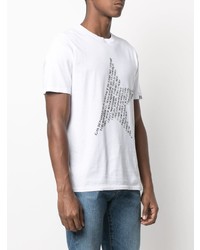 weißes und schwarzes bedrucktes T-Shirt mit einem Rundhalsausschnitt von Golden Goose