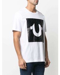 weißes und schwarzes bedrucktes T-Shirt mit einem Rundhalsausschnitt von True Religion