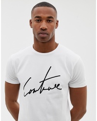 weißes und schwarzes bedrucktes T-Shirt mit einem Rundhalsausschnitt von The Couture Club