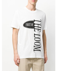 weißes und schwarzes bedrucktes T-Shirt mit einem Rundhalsausschnitt von Cédric Charlier