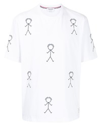 weißes und schwarzes bedrucktes T-Shirt mit einem Rundhalsausschnitt von Thom Browne