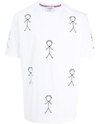 weißes und schwarzes bedrucktes T-Shirt mit einem Rundhalsausschnitt von Thom Browne