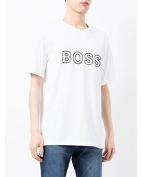 weißes und schwarzes bedrucktes T-Shirt mit einem Rundhalsausschnitt von BOSS