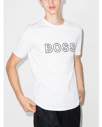 weißes und schwarzes bedrucktes T-Shirt mit einem Rundhalsausschnitt von BOSS