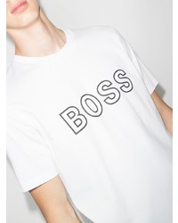 weißes und schwarzes bedrucktes T-Shirt mit einem Rundhalsausschnitt von BOSS