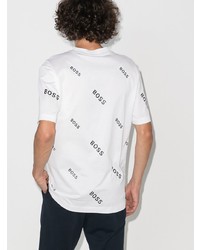 weißes und schwarzes bedrucktes T-Shirt mit einem Rundhalsausschnitt von BOSS