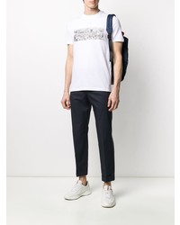 weißes und schwarzes bedrucktes T-Shirt mit einem Rundhalsausschnitt von Emporio Armani