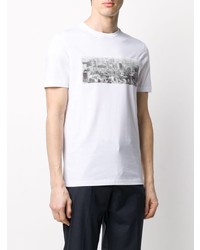 weißes und schwarzes bedrucktes T-Shirt mit einem Rundhalsausschnitt von Emporio Armani