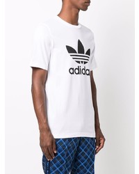 weißes und schwarzes bedrucktes T-Shirt mit einem Rundhalsausschnitt von adidas